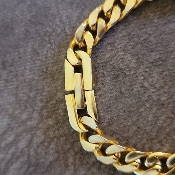 Vtg Blue Cabochon Goldtone Castlecore Curb Chain Bracelet - Picture 7 of 7